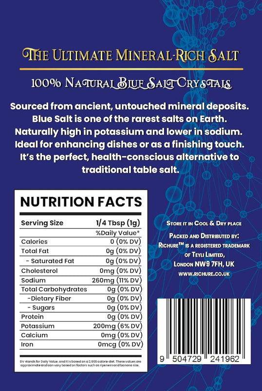 250gr Rare Ancient Blue Rock Salt - 80+ Minerals, Natural, High Potassium, Low Sodium